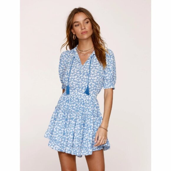 Heartloom Mariel Floral V-Neck Ruffled Tiered Skirt High-Low Mini Dress Medium - Picture 1 of 15
